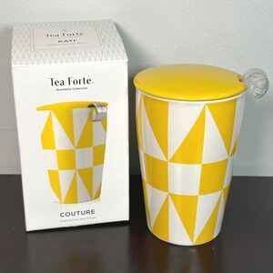 Tea Forte KATI Couture Steeping Cup Infuser Yellow Geometric Double Wall Ceramic